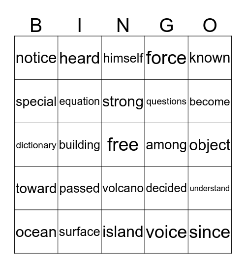 Sight Words Bingo Card