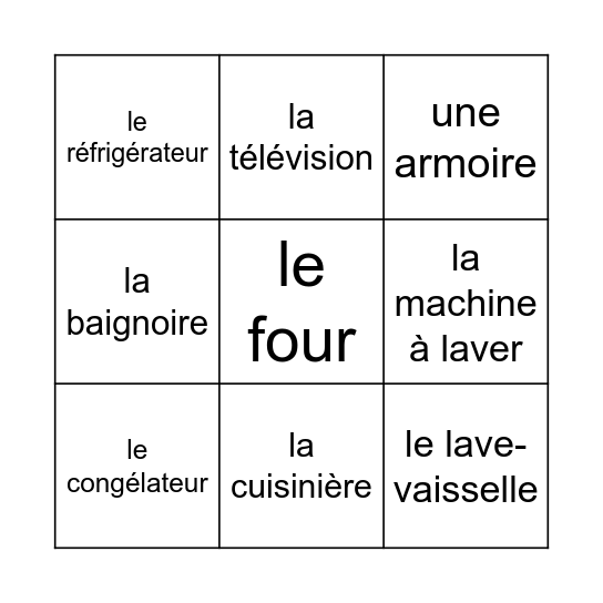 Les meubles Bingo Card