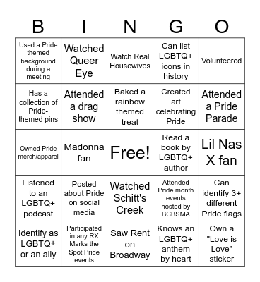 Pride Month BINGO Card