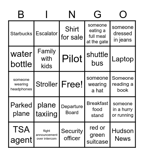 Airport Bingo Card