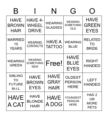 SANDRA + CODY = BINGO Card