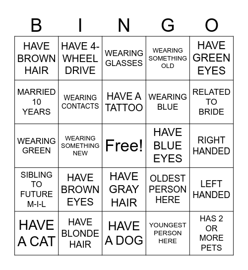 SANDRA + CODY = BINGO Card