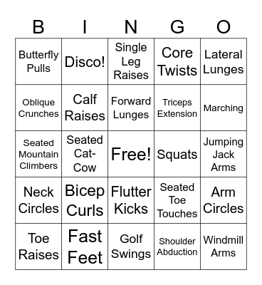 Fitness BINGO Card