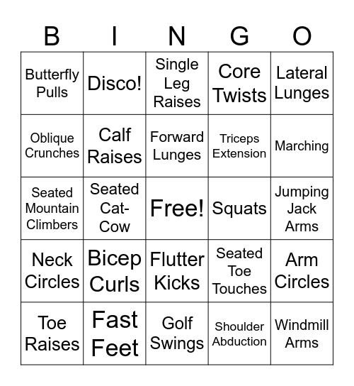 Fitness BINGO Card