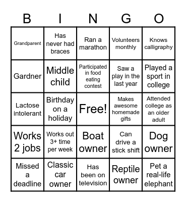 Ice Breaker Bingo Card