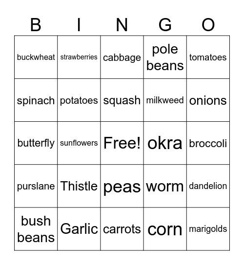 Garden Bingo Card