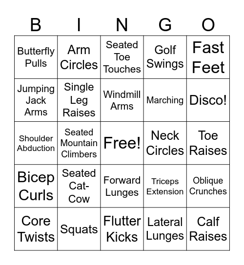 Fitness BINGO Card