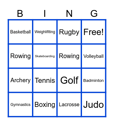 Olympic Bingo Card