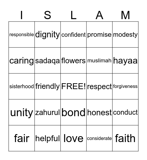 Zahurul Hayaa Sisterhood Bingo Card