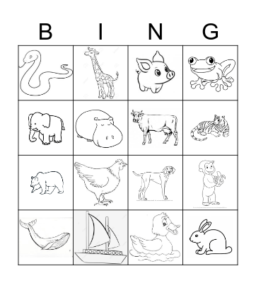 Animal names Bingo Card