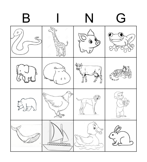 Animal names Bingo Card