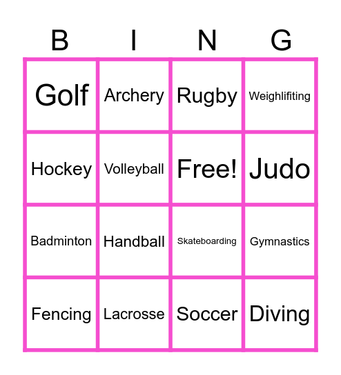 Olympic Bingo Card