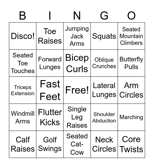 Fitness BINGO Card