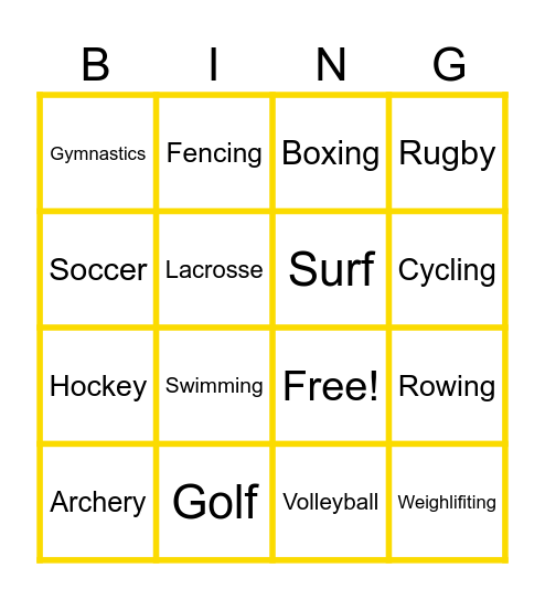 Olympic Bingo Card