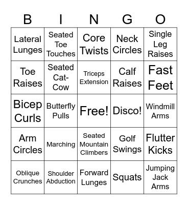 Fitness BINGO Card