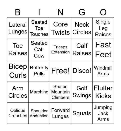 Fitness BINGO Card