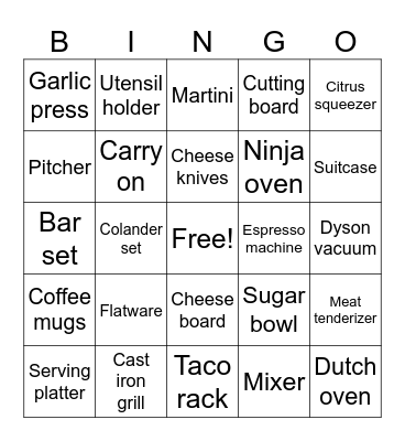 Bridal shower Bingo Card