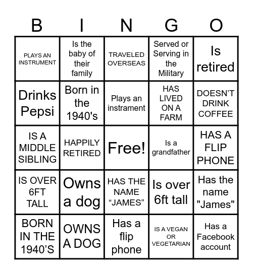 Griffin Family Bingo Card