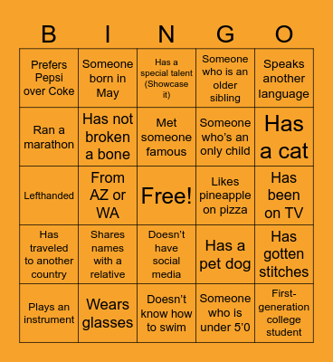 Break the Ice Bingo Card