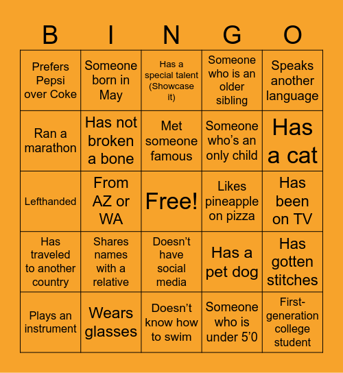 Break the Ice Bingo Card