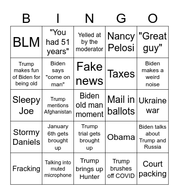 Presidential Debate BINGO Drinking Game Bingo Card
