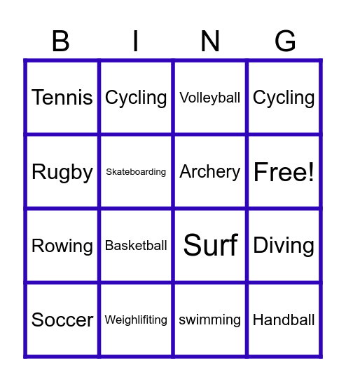 Olympic Bingo Card