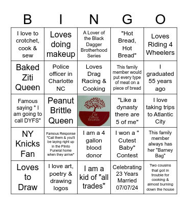 Lee Family Reunion Bingo Card