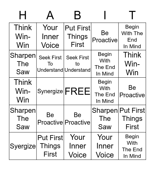 HABIT Bingo Card
