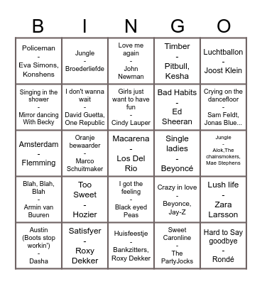 MUSIC! MUSIC! MUSIC! Bingo Card