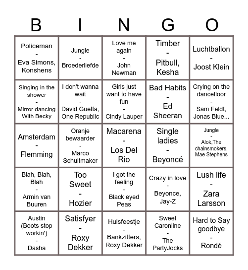 MUSIC! MUSIC! MUSIC! Bingo Card