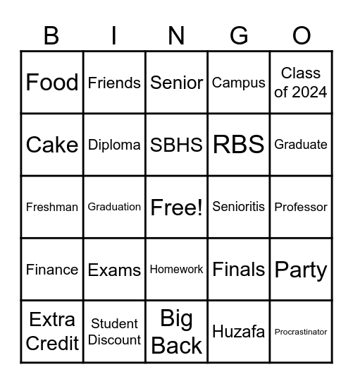 Huzafa Graduates Bingo Card