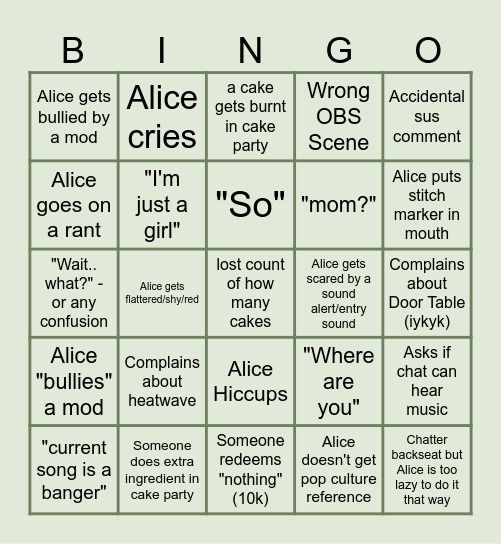 CosyAlice Affiliate Anniversary Bingo Card