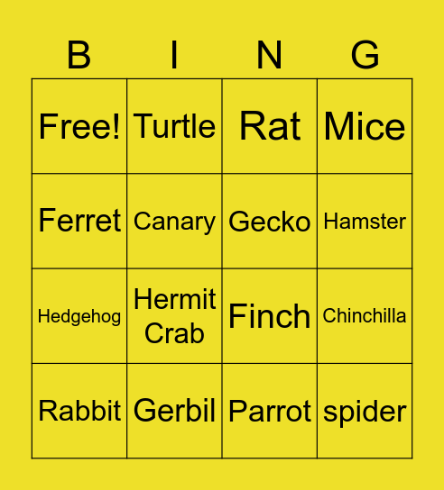 Pocket Pet Bingo Card