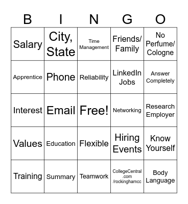 Career Search Bingo Card