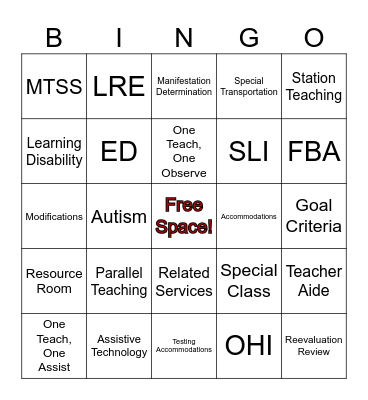 Special Education Bingo Card