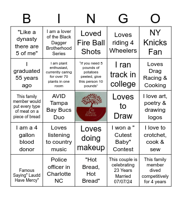 Lee Family Reunion Bingo Card