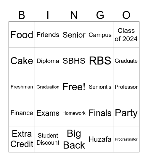 Huzafa Graduates Bingo Card
