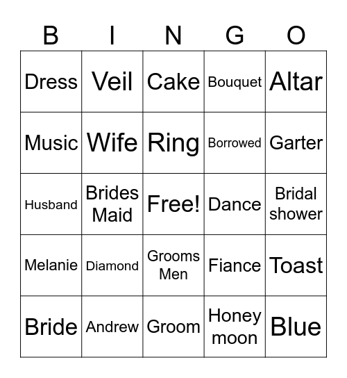 Melanie's Bridal Shower Bingo Card