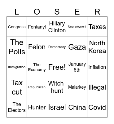 Biden/Trump Crapfest Bingo Card