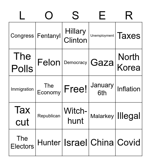 Biden/Trump Crapfest Bingo Card
