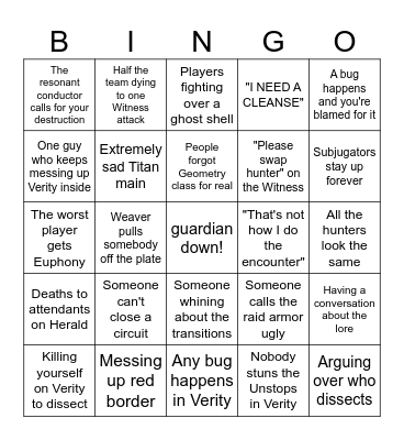 SALVATION'S EDGE LFG Bingo Card