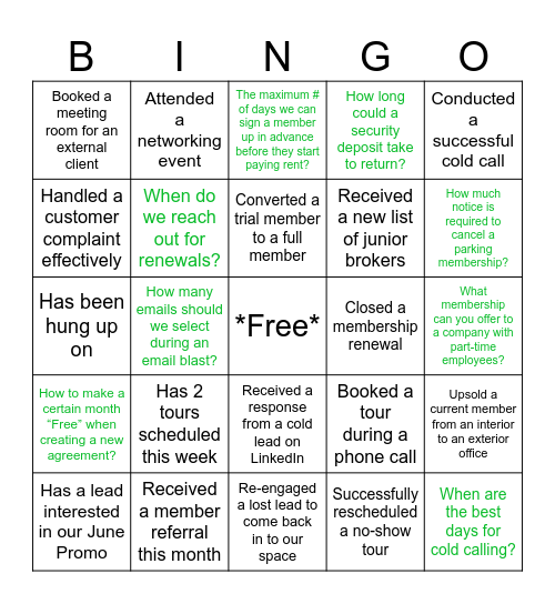 Sales BINGO Card