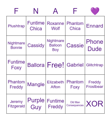 FNAF BINGO Card