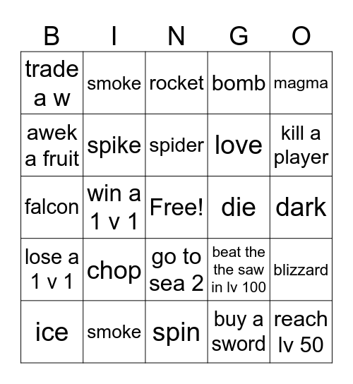 Untitled Bingo Card