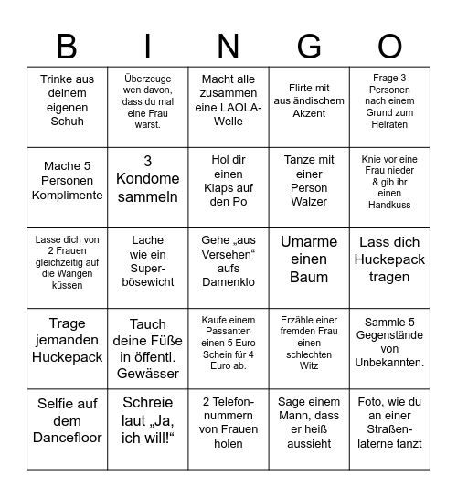 JGA Bingo Card