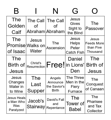 Bible Stories Bingo Card