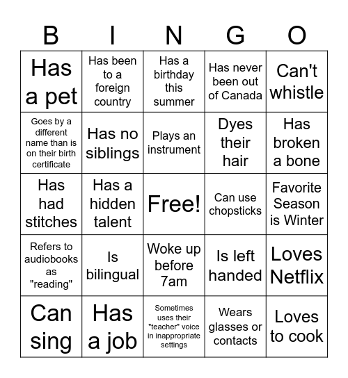 Untitled Bingo Card