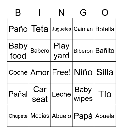 Baby Shower de Enzo Bingo Card