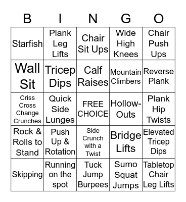 (:   FITNESS BINGO   :) Bingo Card