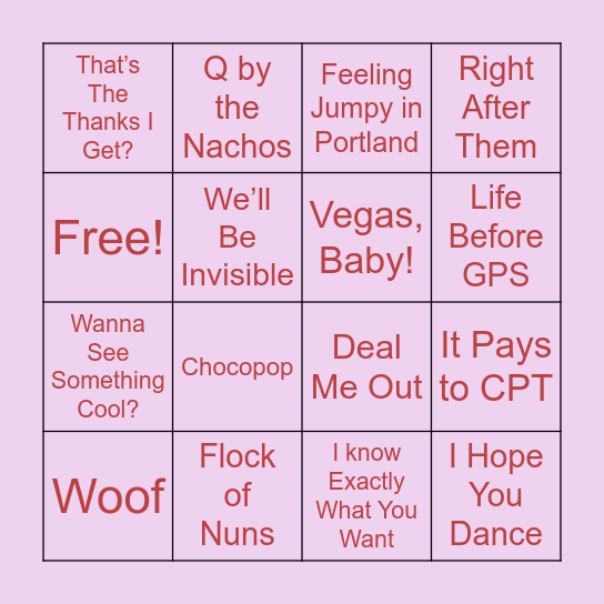 Clancy & Aretha Bingo Card